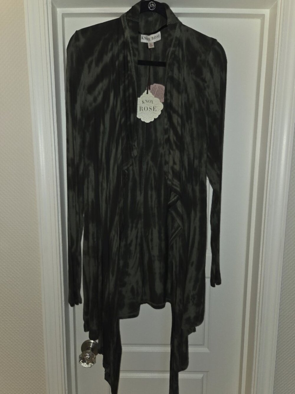 NWT Knox Rose Olive Green Tie Dye Drape Front Cardigan Waterfall Hem Womens XL